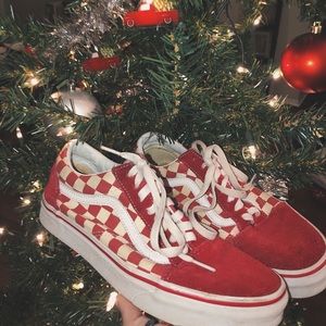 Red Vans checkered low top